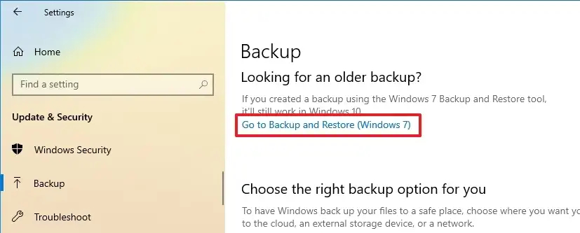 روی گزینه "Go to Backup and Restore (Windows 7)" کلیک نمایید